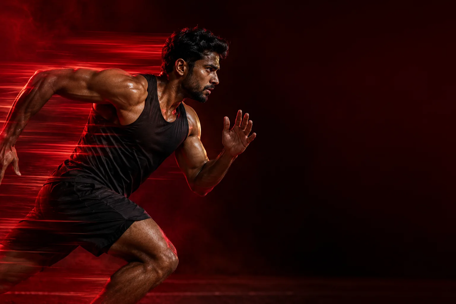 Indian athlete sprinting against a red and black backdrop in ZORMA's hero